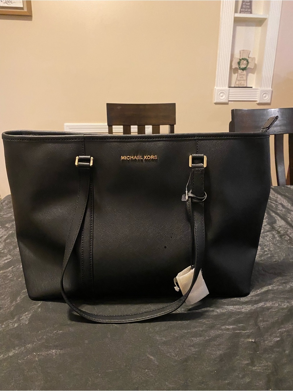 Michael Kors Black Saffiano Leather Tote with Gold Hardware